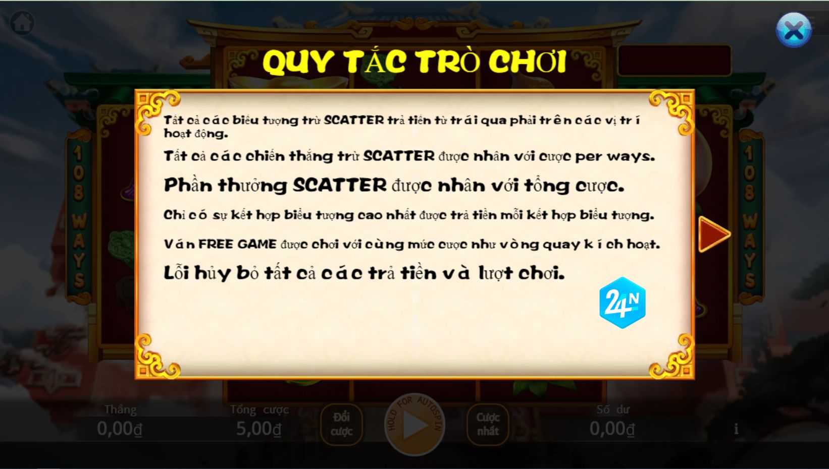 Các Quy Tắc Cơ Bản của Slot Fu Lu Shou tại Nhà Cái 24N